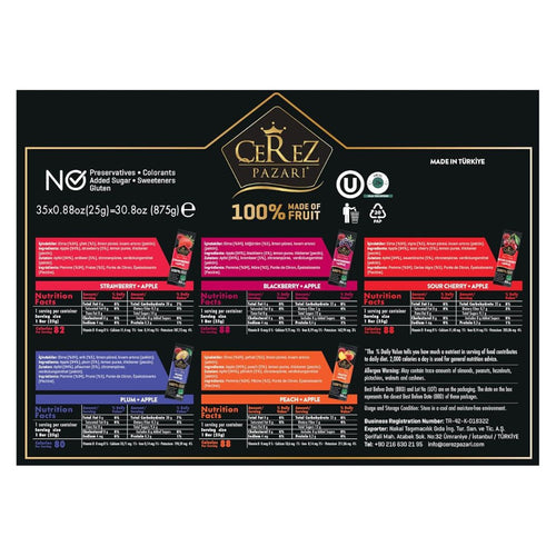 Mixed Dried Fruit Roll Ups Multipack – Strawberry, Blackberry, Plum, Sour Cherry & Peach Fruit Snacks 25g x 35
