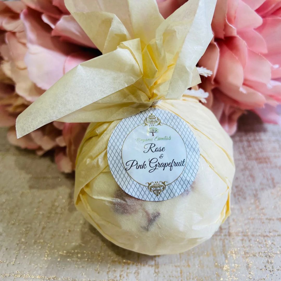 Therapeutic Rose & Pink Grapefruit Bath Bomb – Natural Aromatherapy Bath Fizzer with Essential Oils