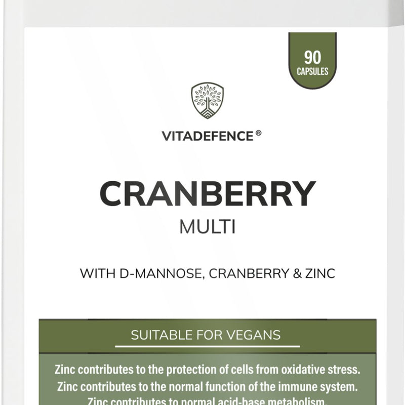 Cranberry Multi with D-Mannose, Zinc & Botanicals – 90 Vegan Capsules for Urinary Tract & Immune Support