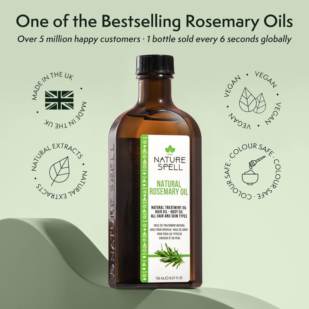 Nature Spell Rosemary Oil for Hair Growth with Root Comb Applicator, Pre-Diluted Oil to Strengthen and Nourish Dry, Damaged Strands, For All Hair Types, 150ml