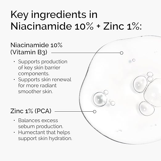 The Ordinary Niacinamide 10% + Zinc 1%, Brightening & Smoothing Serum for Blemish-Prone Skin, 30ml
