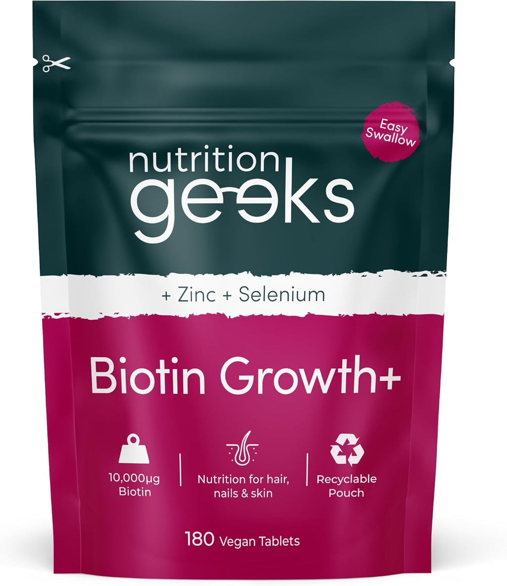 Biotin Hair Growth Supplement - 180 Vegan Tablets Enhanced with Zinc & Selenium, Hair Vitamins Complex - Biotin 10000 mcg - Hair Skin and Nails Vitamins for Women & Men