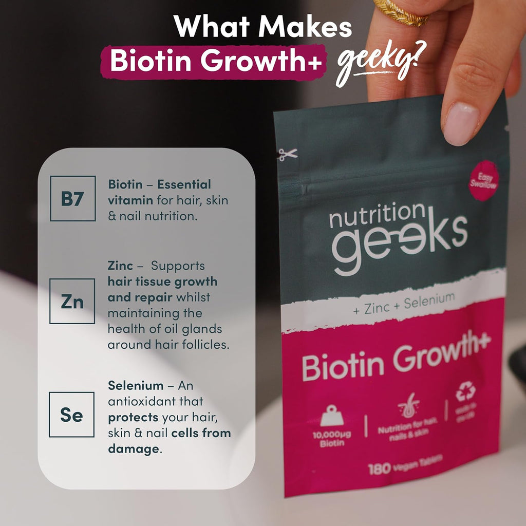 Biotin Hair Growth Supplement - 180 Vegan Tablets Enhanced with Zinc & Selenium, Hair Vitamins Complex - Biotin 10000 mcg - Hair Skin and Nails Vitamins for Women & Men