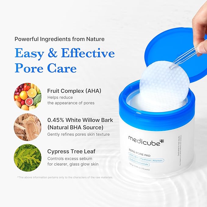 medicube Zero Pore Pads 2.0, Dual-Textured Facial Toner Pads for Exfoliation and Pore Care with 4.5% AHA Lactic Acid & 0.45% BHA Salicylic Acid, Ideal for All Skin Types, Korean Skin Care