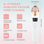 Pore Vacuum Blackhead Remover with 3 Adjustable Suction Levels, USB Rechargeable, 5 Replaceable Heads for Face Deep Cleansing, Includes Blackhead Spatula for Women & Men
