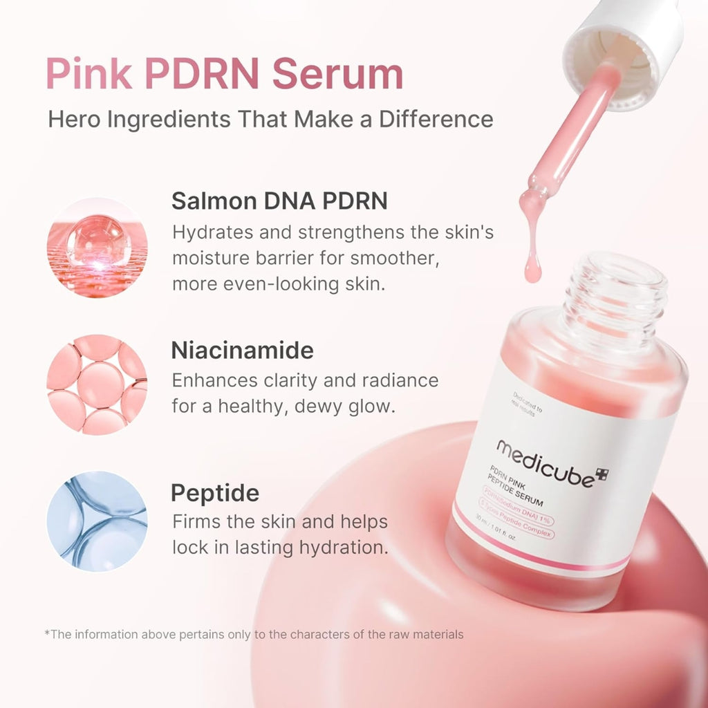 Medicube PDRN Pink Peptide Brightening Serum Niacinamide, Hydrating & Moisturising & Firming, 30ml