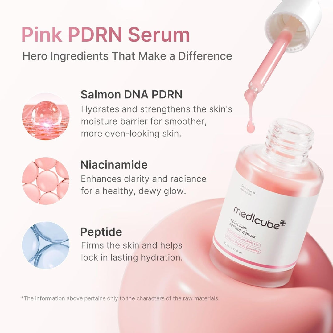 Medicube PDRN Pink Peptide Brightening Serum Niacinamide, Hydrating & Moisturising & Firming, 30ml