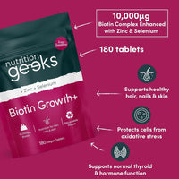 Biotin Hair Growth Supplement - 180 Vegan Tablets Enhanced with Zinc & Selenium, Biotin 10000 mcg - for Women & Men