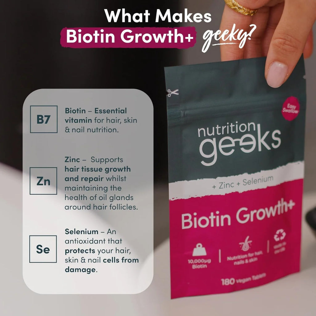 Biotin Hair Growth Supplement - 180 Vegan Tablets Enhanced with Zinc & Selenium, Biotin 10000 mcg - for Women & Men