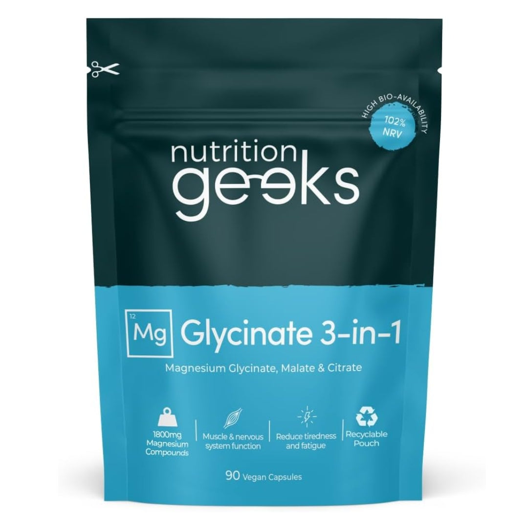 Magnesium Glycinate 3-in-1 Complex 1800mg – High Absorption Bisglycinate, Citrate & Malate – 384mg Elemental Magnesium – 90 Vegan Capsules (UK Health Supplement)