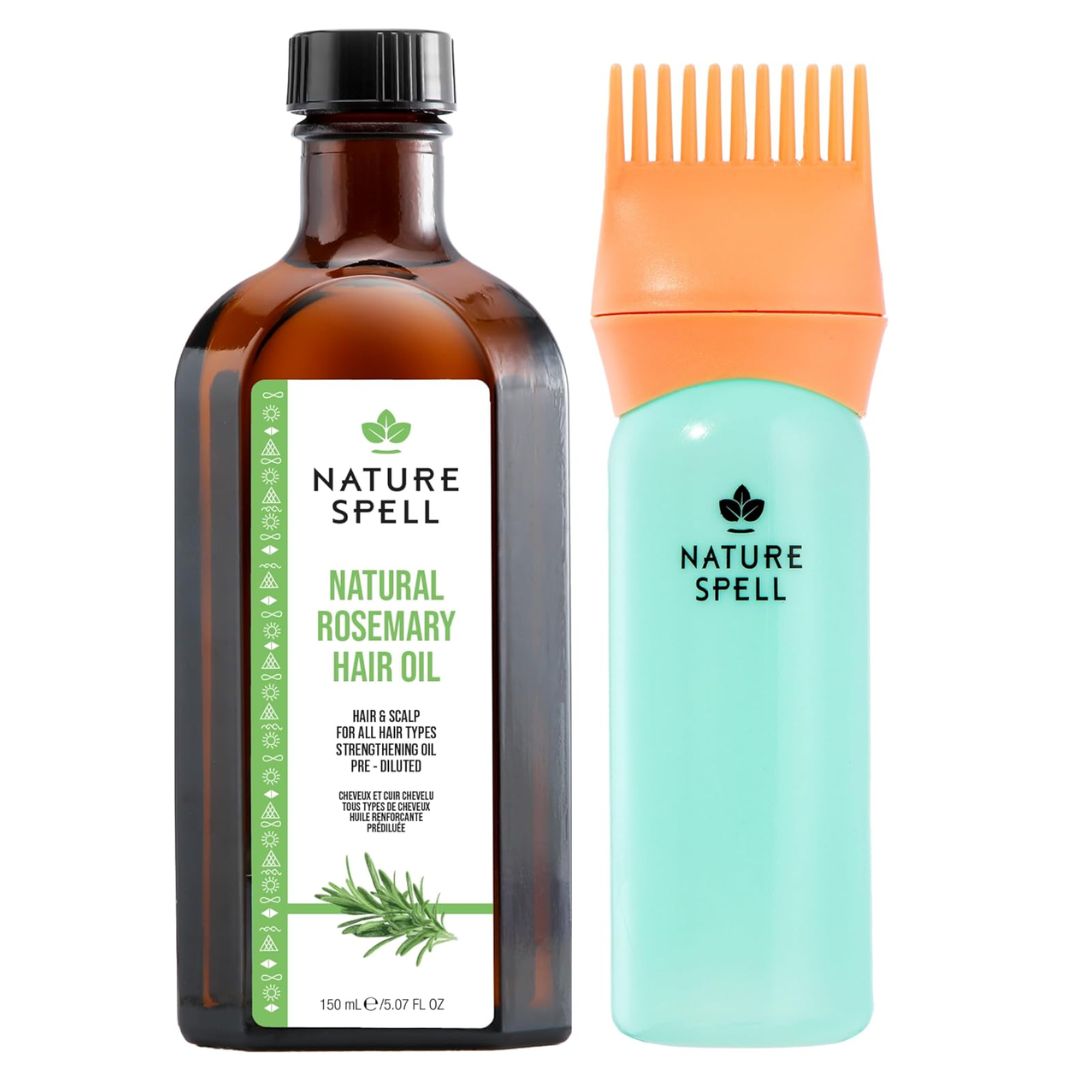 Nature Spell Rosemary Oil for Hair Growth with Root Comb Applicator, Pre-Diluted Oil to Strengthen and Nourish Dry, Damaged Strands, For All Hair Types, 150ml